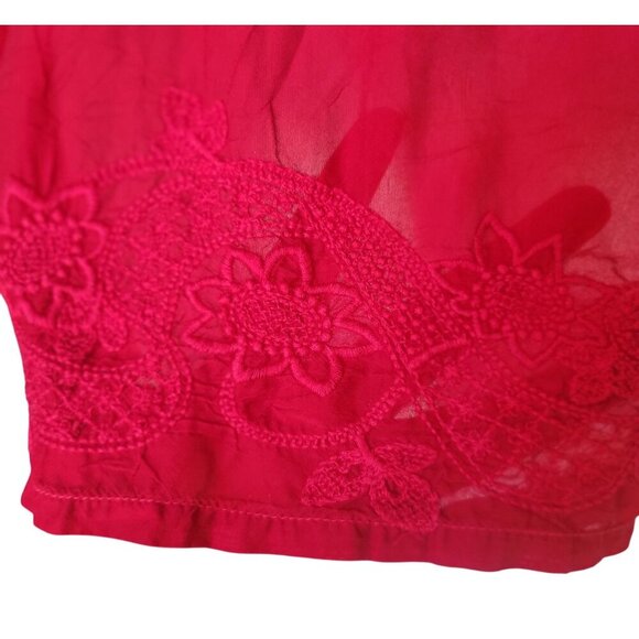 Johnny Was Red Embroidered Button-Front Long Sleeve Tunic Blouse Size S - Picture 6 of 12